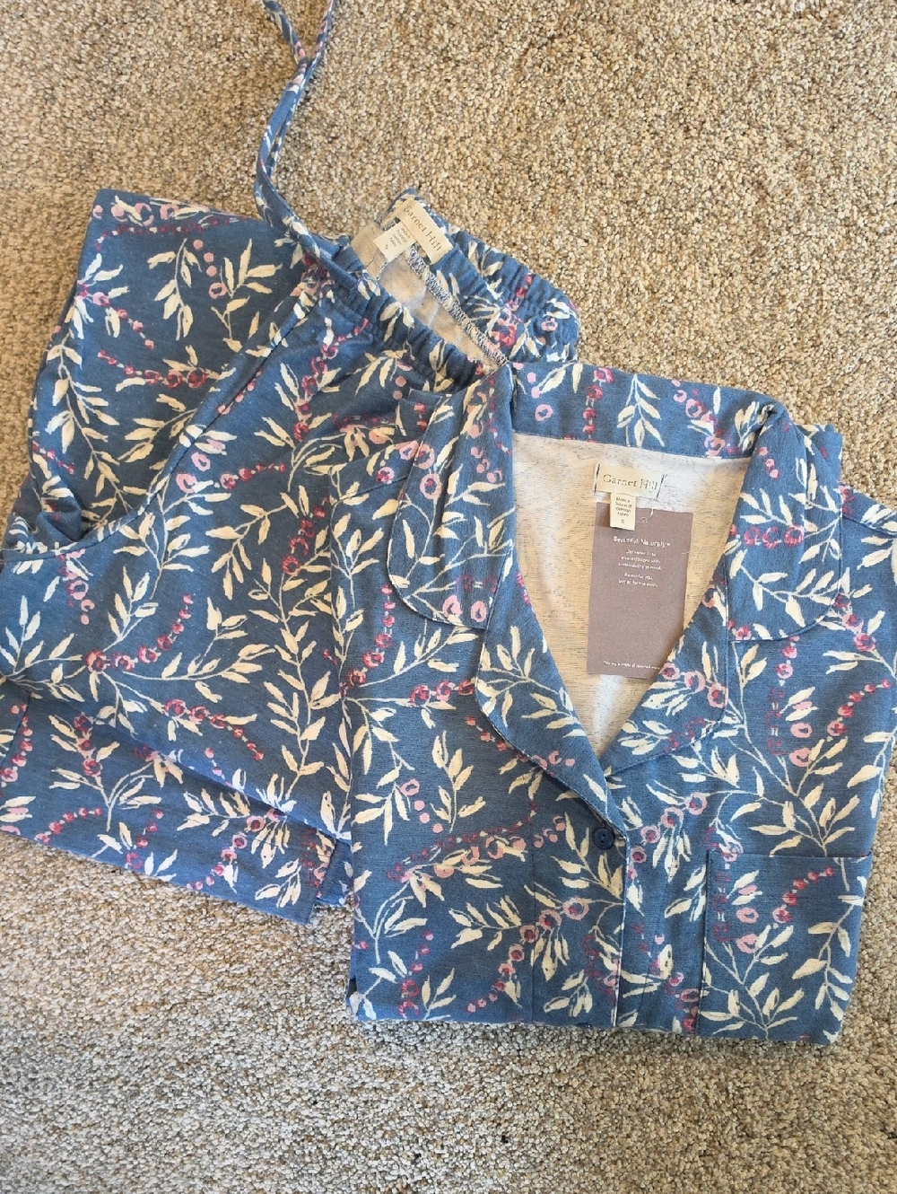 Garnet Hill Blue Floral Organic Cotton PJ Set